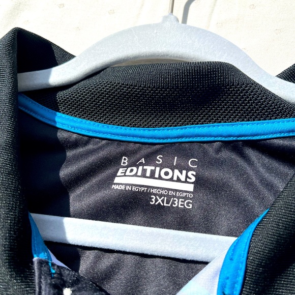 Basic Editions Mens Sz 3XL Black Polo with Teal and Gray Geometric Design - Picture 2 of 6